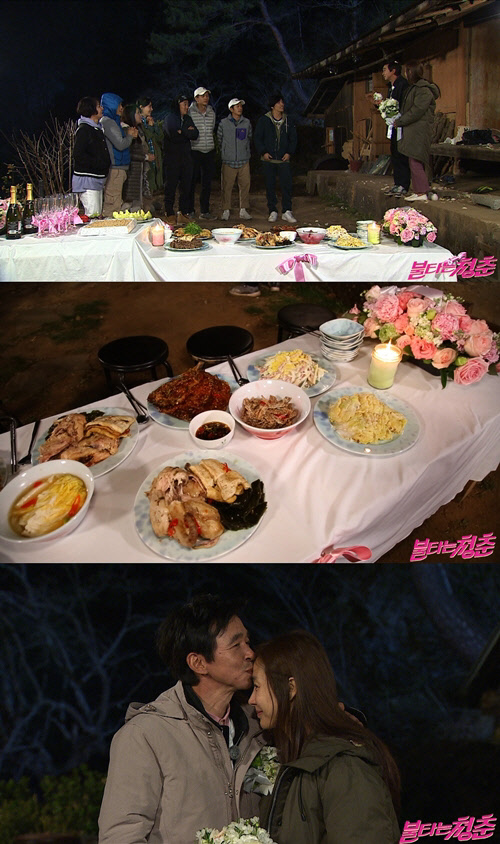 김국진과 강수지는 15일 밤 11시 10분 방송되는 SBS '불타는 청춘'에서 동료 출연진들이 준비한 깜짝 결혼식을 진행한다. <SBS 제공>